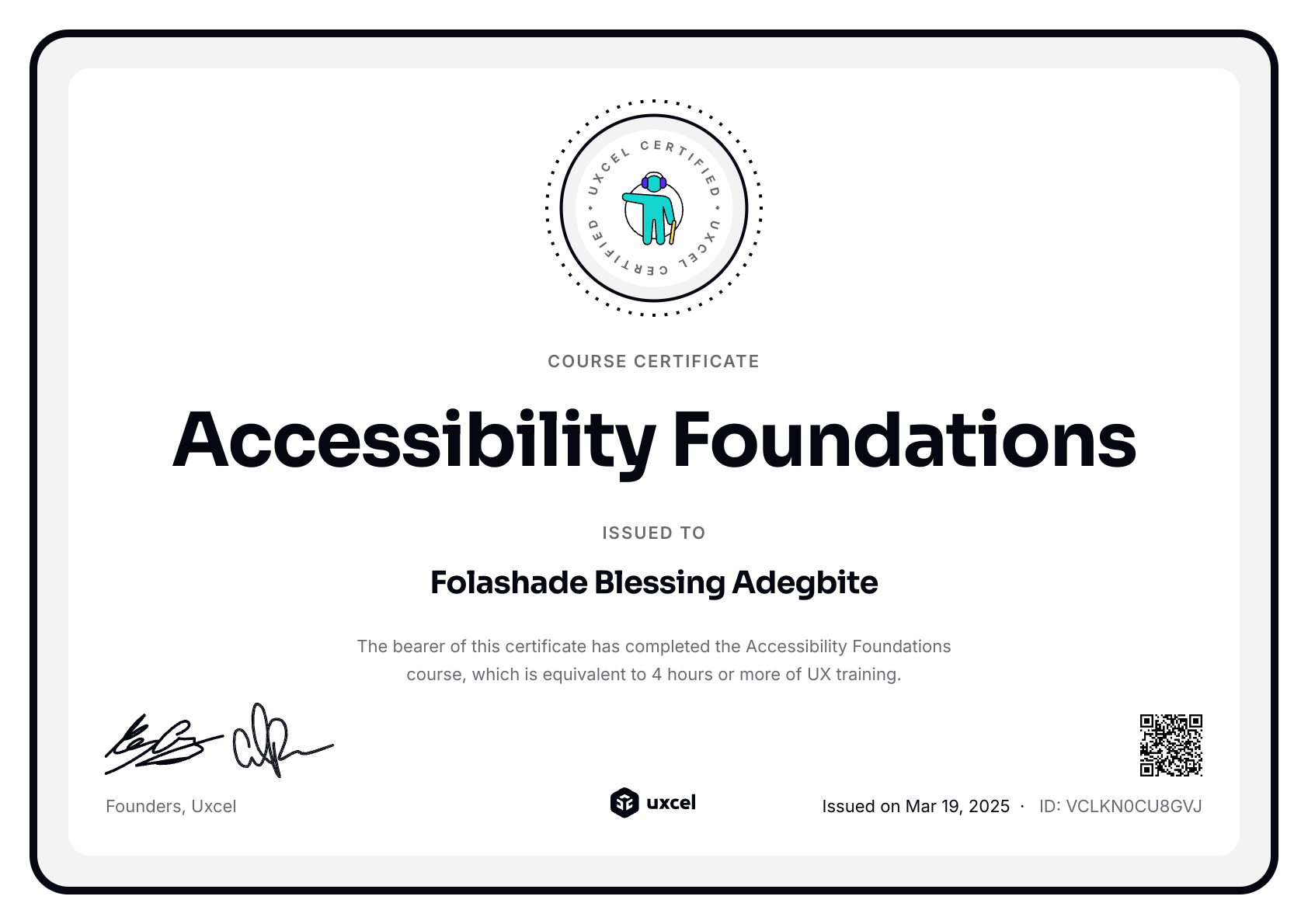 Folashade Blessing Adegbite's certificate